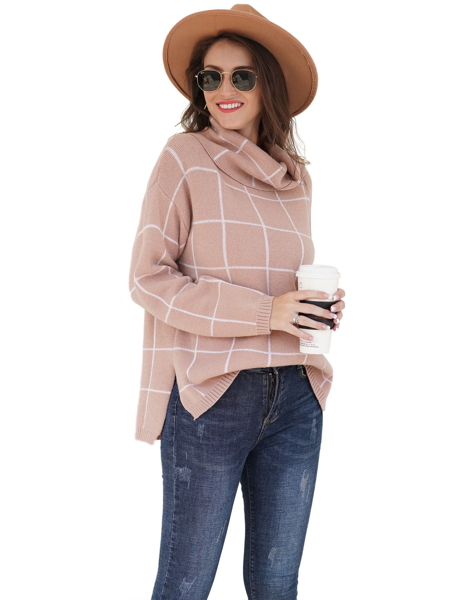 grid turtleneck sweater