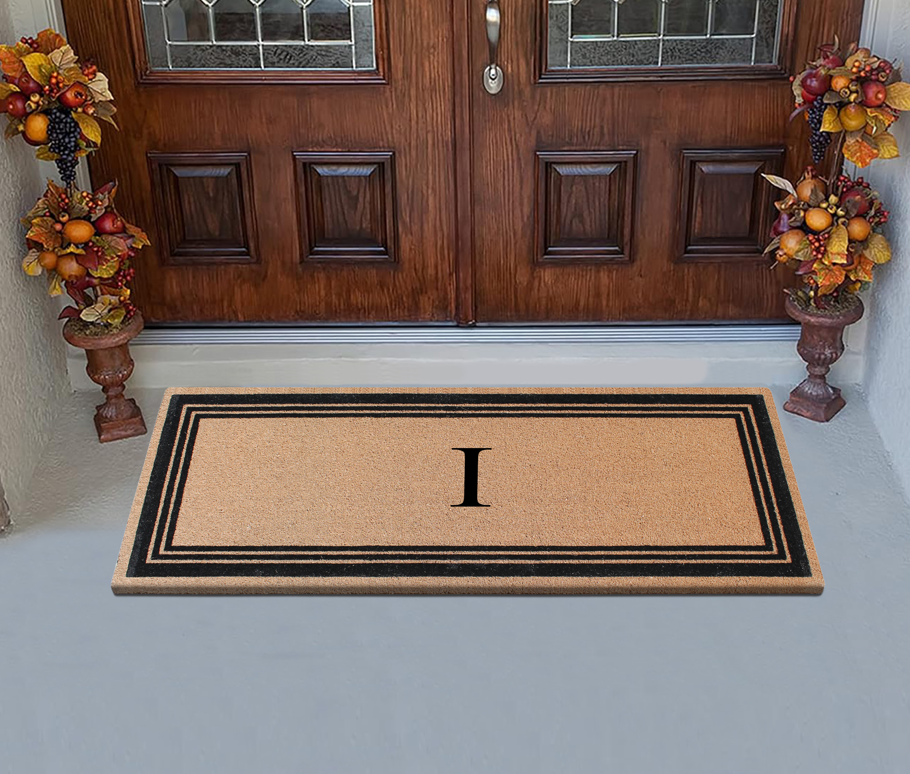 A1HC Natural Coir Flock Monogrammed Door Mat for Front Door, 30x60, Anti-Shed Treated Durable Doormat Outdoor Entrance, Heavy Duty, Thin Profile, Easy to Clean, Long Lasting, Front Door Entry Doormat