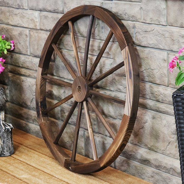 Sunnydaze Decorative Wooden Wagon Wheel - Natural Fir Wood - Rustic