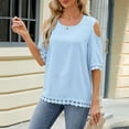thumbnail image 4 of Timegard Womens Tops Cold Shoulder Round Neck 1/2 Sleeve Loose Comfy Solid Color Summer Beach Casual Tops, 4 of 8