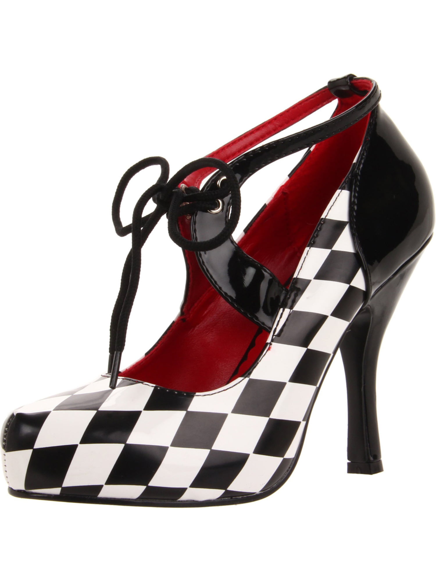 black and white checkered high heels