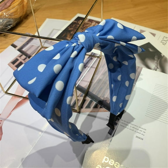 MSJUHEG Bow Headband,Padded Headband,Bow Scrunchie,Velvet Headband,Tie Headband for Women,Knotted Beach Hair Headband Dot Polka Hair Accessories Headband Blue 1 One Size
