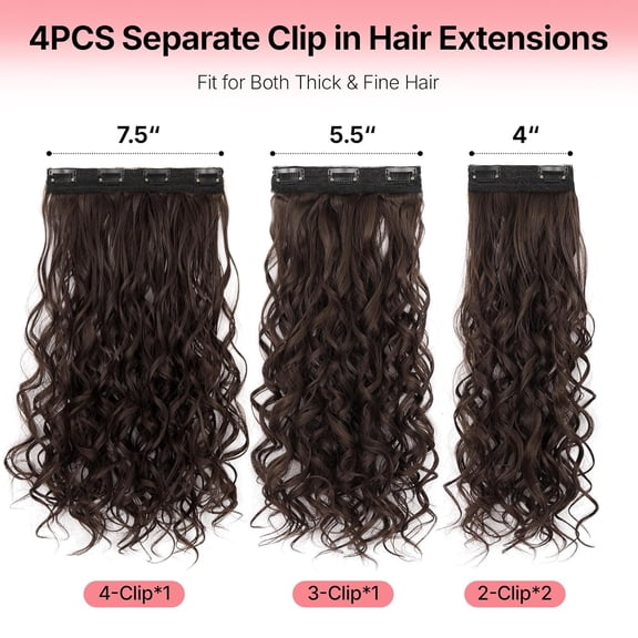 WEIF-4Pcs Clip in Hair Extensions 20 Inch Long Curly Synthetic Hair Extensions Clip ins for Women(4Pcs,16Inch,8/33A#)
