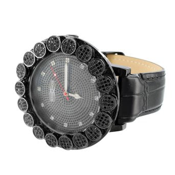 Diamonds Quartz Diamond Watch - Black Gold Finish Diamond Watch Leather Band Quartz Movement New Mens