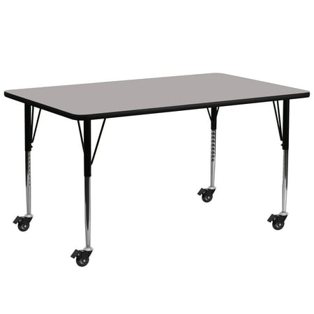 UPC: 0847254080699 | Flash Furniture Wren Mobile 30 W x 72 L Rectangular Grey HP Laminate Activity Table – Standard Height Adjustable Legs