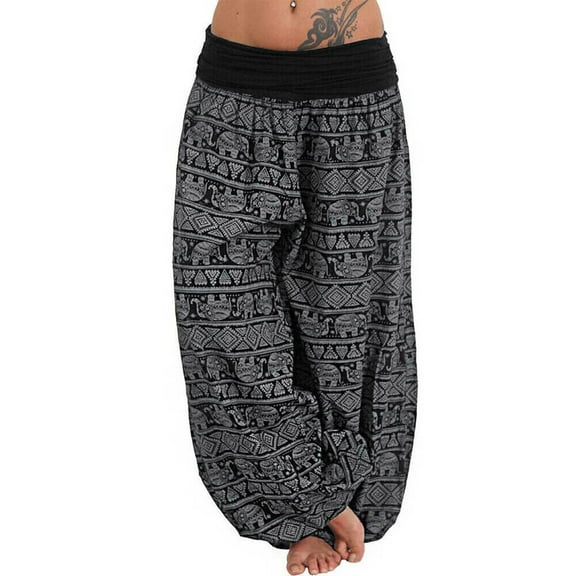 Aoochasliy Womens Pants Ladies Printed Band Width Loose Leg Pants Casual Pants