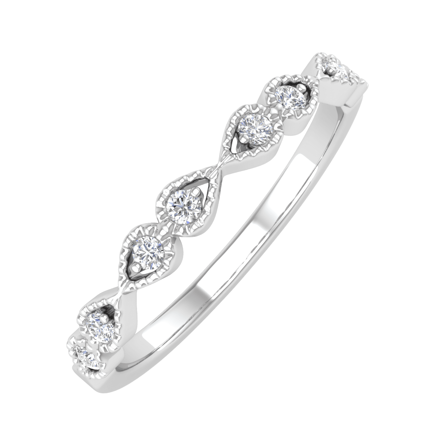 1/10 Carat Diamond Twisted Anniversary Ring in 14K White Gold ( Ring