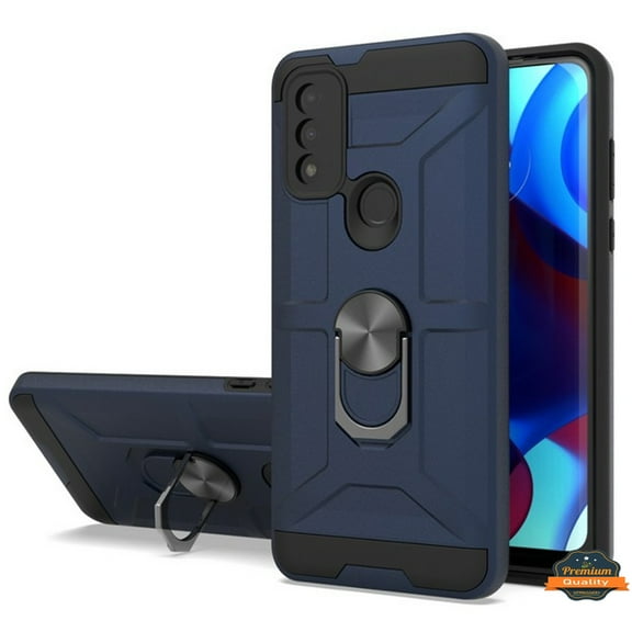 For Motorola Moto G Pure Hybrid Ring Stand [360° Rotatable Ring Holder Magnetic Kickstand] Shockproof Matte Rubber TPU Phone Case Cover by Xpression [Navy Blue]