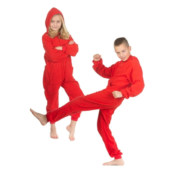 Hoodie one piece Jumpsuit Pajama in Red Fleece for Boys & Girls