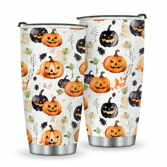 Foloda 1pc Halloween Pumpkin Decorations, Cute Halloween Tumbler with Lid 20oz, Ghost Pumpkin Halloween Cup Stainless Steel Insulated Halloween Mug,for Pumpkin Lovers