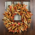thumbnail image 3 of Autumn Leaves Grass Blades and Berries Artificial Fall Harvest Wreath - 24", 3 of 6