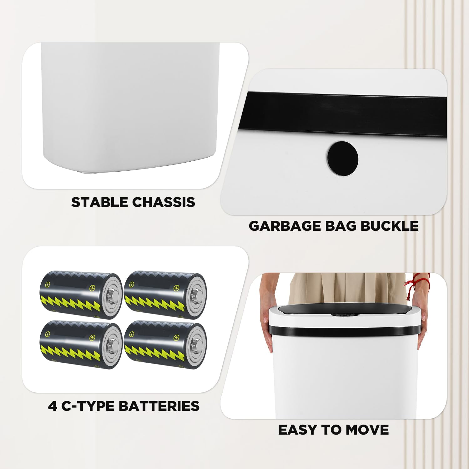 PayLessHere 13Gal Trash Can - Touchless Automatic Lid, Plastic Garbage Can for Kitchen  (2, White)