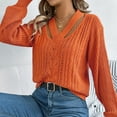 thumbnail image 4 of Diufon Fall Casual Womens Sweaters V Neck Long Sleeve Blouses Solid Color Hollow out Tops, 4 of 7