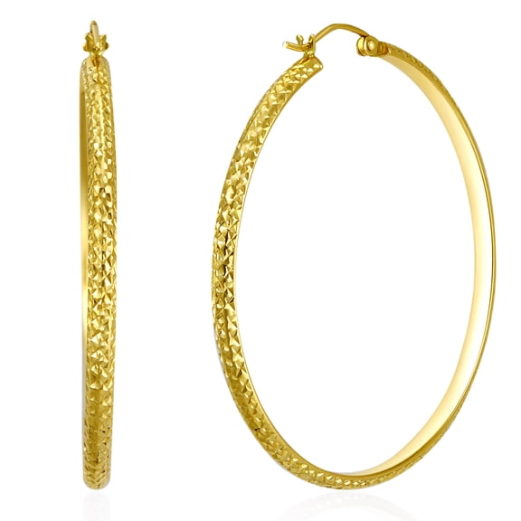 Wellingsale Ladies 14k Yellow Gold Polished Diamond Cut 3mm Hoop Earrings (45 x 45 mm)