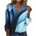thumbnail image 2 of Womens Tops 3/4 Sleeve Crewneck Cute Shirts Casual Print Trendy Tops Three Guarter Length T Shirt Summer Pullover Sky Blue 1 S, 2 of 5