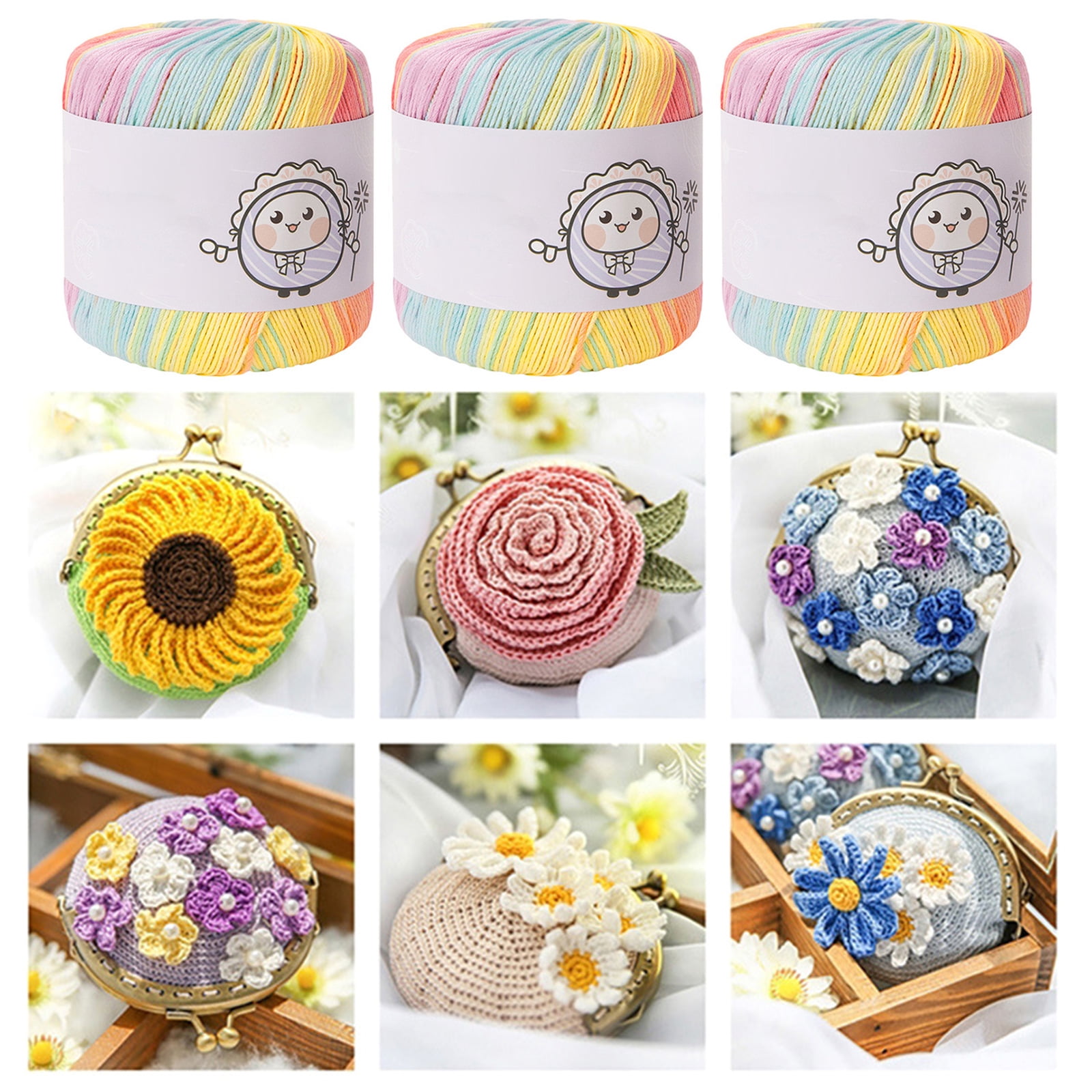 Fade Resistant Mercerized Cotton Thread 3 Spools Soft Yarn For Long Time Use Crafting Projects