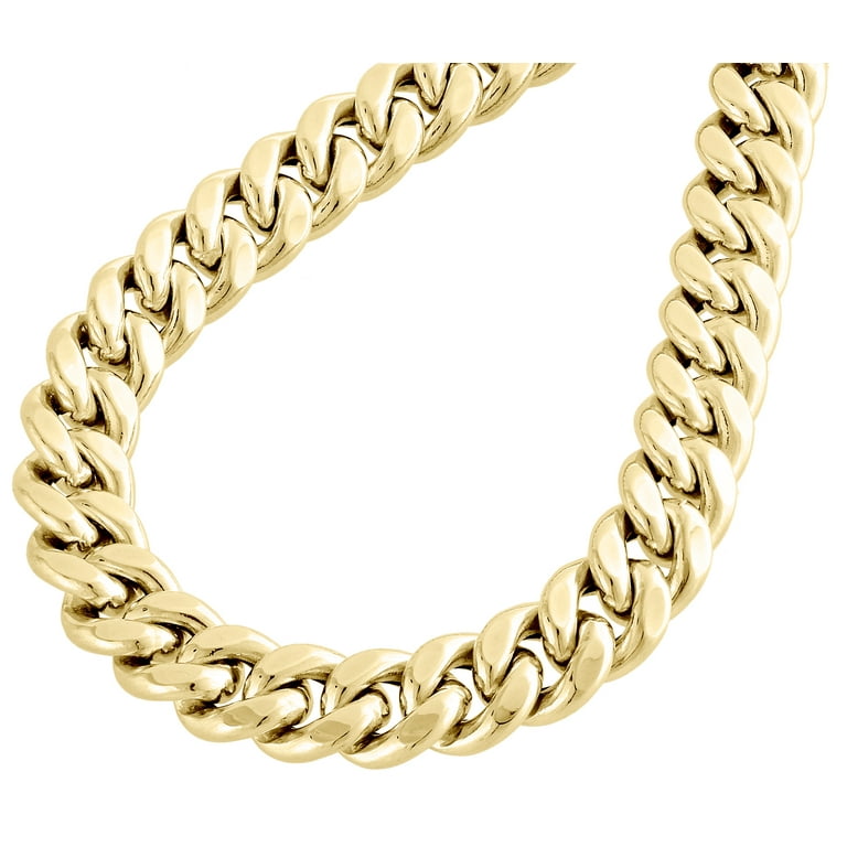 Mens 10K Yellow Gold Hollow Miami Cuban Link Chain 10.5mm Box