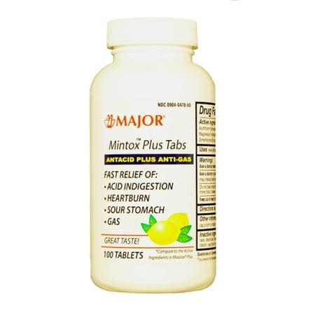 048MJRX MAJOR MINTOX PLUS TAB ALUMINUM HYDROXIDE-200 MG Yellow 100 TABLETS UPC 309040478603 (PACK of 5)