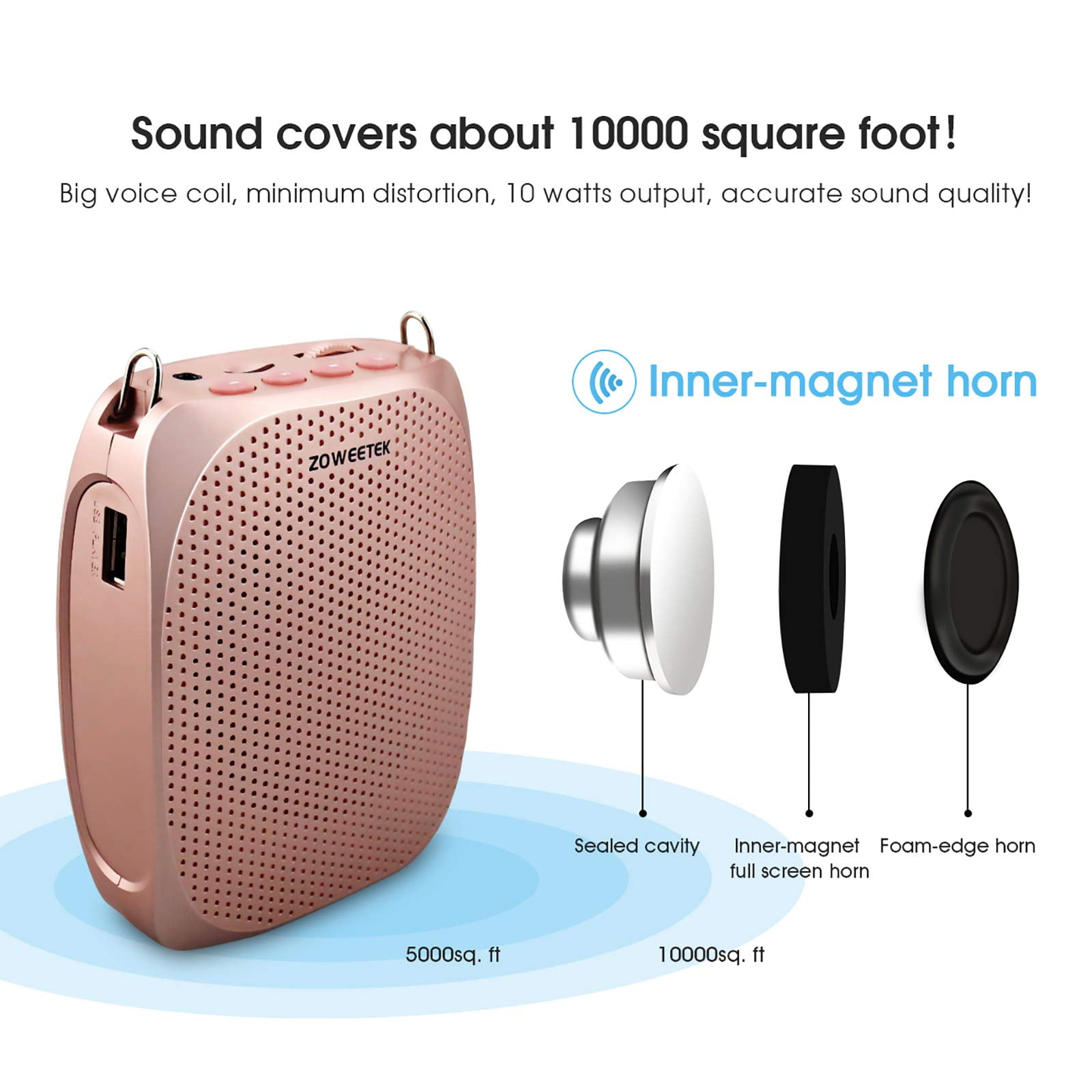 Zoweetek Voice Amplifier Portable Personal Mini with Wired Microphone for Teachers Meeting Yoga Fitness and Classroom