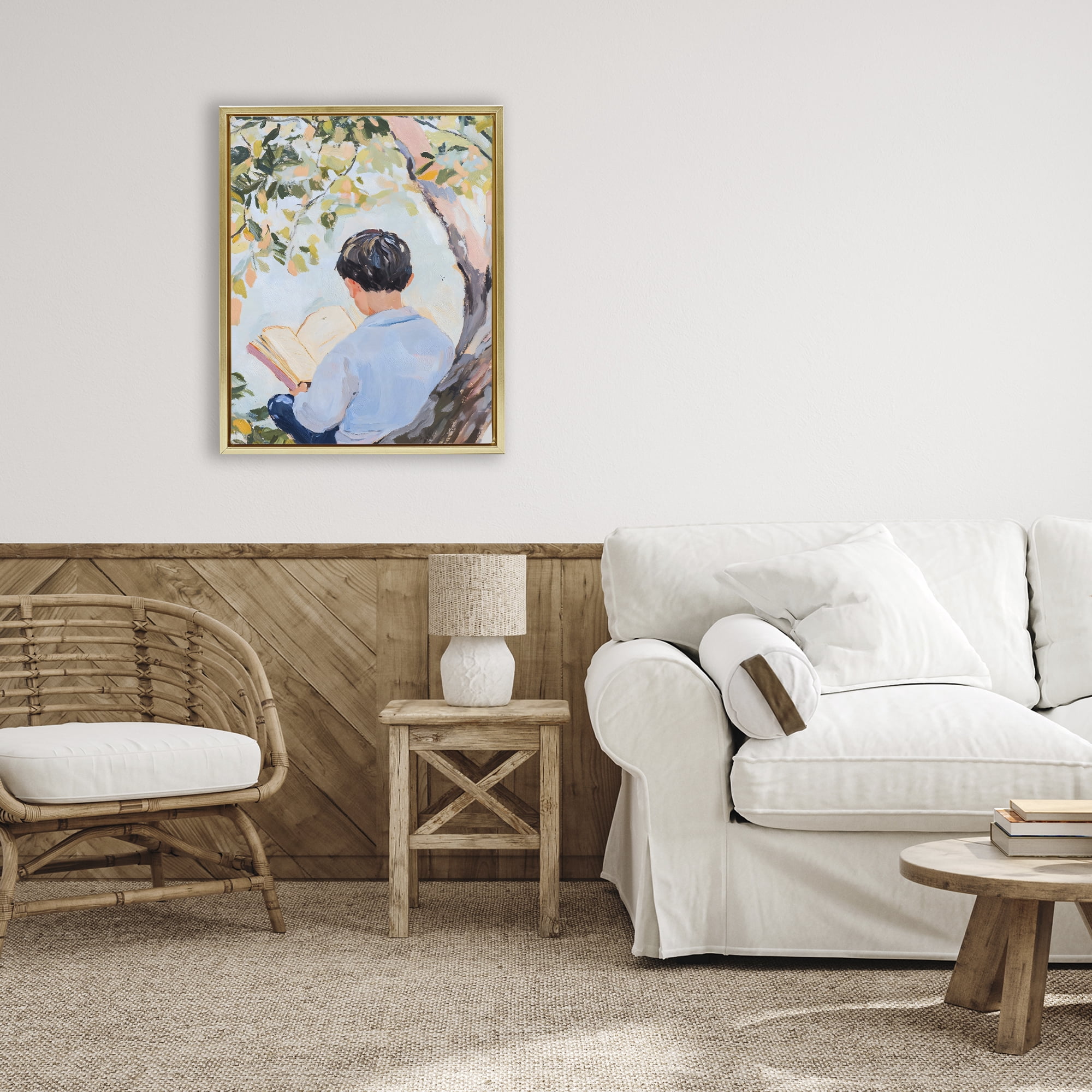 Stupell Industries Boy Reading in Nature Gold Framed Floater Canvas Wall Art, design by The Prints Vibe