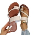 thumbnail image 3 of Beach Sandals, Cute Sandals for Women, Summer Womens Casual Flat Sandals Vintage Straps Toe Ring Clip Toe Slip On Slides Lightweight Outdoor Slippers Comfortable Ladies Beach Shoes, Beige 5.5, 3 of 4