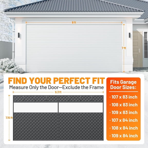 Car Garage Door Insulation Kit Fits 9x7 FT - Magnetic Thermal Insulated Door Curtains for Winter with Clear Window, Garage Door Cover Blanket Panels Screen for 1 Car Garages- Black