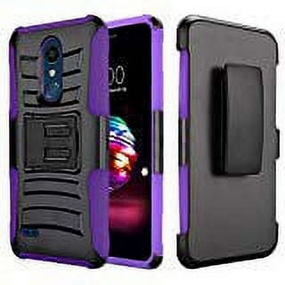 GSA Kickstand with Holster Clip Purple Black Case For LG K10 2018, K30, Lg Harmony 2