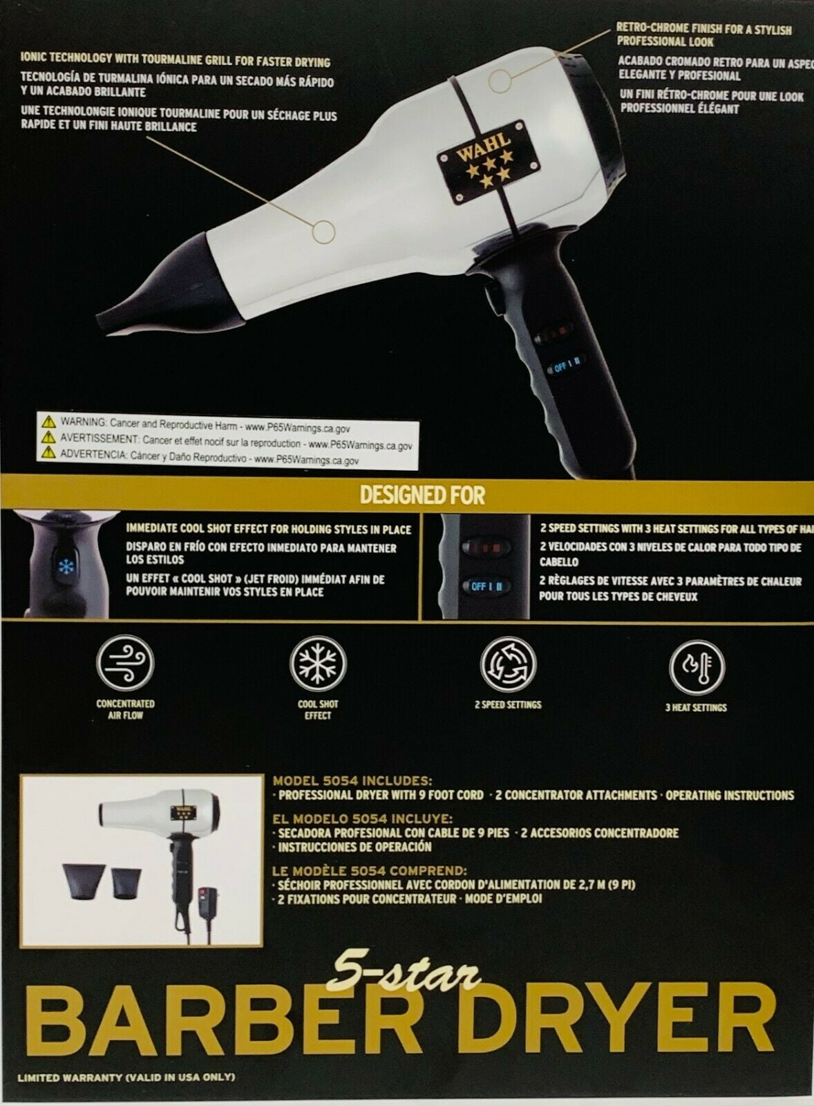 Wahl #5054 5-Star Series Barber Dryer Retro-Chrome Design