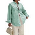 thumbnail image 3 of Womens Shirts Button Down Stripe Long Sleeve Blouse Fashion Casual Tops 2025 Light Green S, 3 of 7