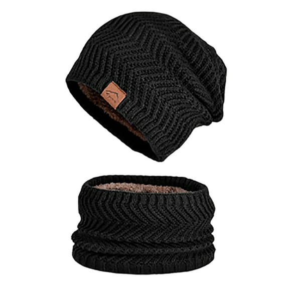 FAWUUDO 2 Pieces Winter Hat Scarf Gloves Set for Men and Women, Thick Warm Fleece Lined Knit Beanie Hat Neck Warmer