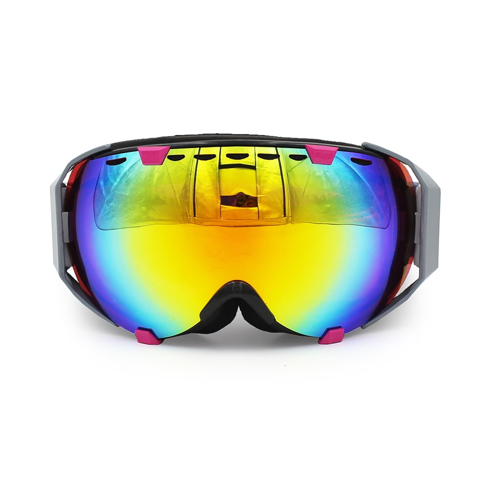 Ediors Windproof Snowmobile Ski Snow Goggles Eyewear Anti Fog Double Lens All Mountain UV Protection (105-3, Revo Red) by Ediors