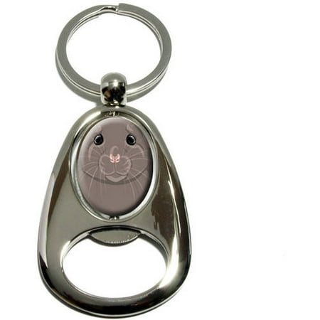 Dumbo Rat - Rat Dumbo Fancy Gray, Pet Mouse, Chrome Plated Metal Spinning Oval Design Bottle Opener Keychain Key Ring