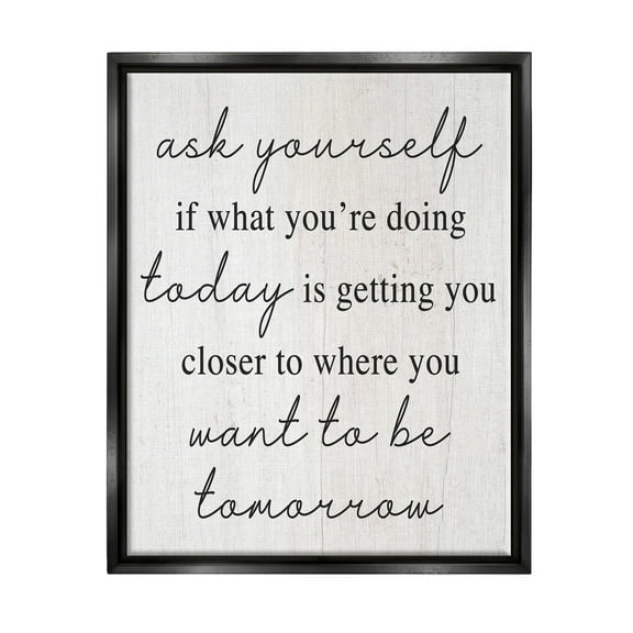 Stupell Industries Where You Want To Be Phrase Graphic Art Jet Black Floating Framed Canvas Print Wall Art, Design by Lil' Rue