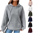 thumbnail image 5 of Cable Knit Pullover Hoodie Women,Oversized Hoodie for Women Long Sleeve Drawstring Pullover Top Basic Plain Waffle Knit Sweatshirt with Pocket Fashion Fall Clothes, 5 of 5