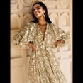 thumbnail image 4 of Vestido Midi Holgado Informal de Verano para Mujer, con Escote en V, Cordones, Media , Estampado Geométrico Bohemio Verde Oliva L, 4 of 6