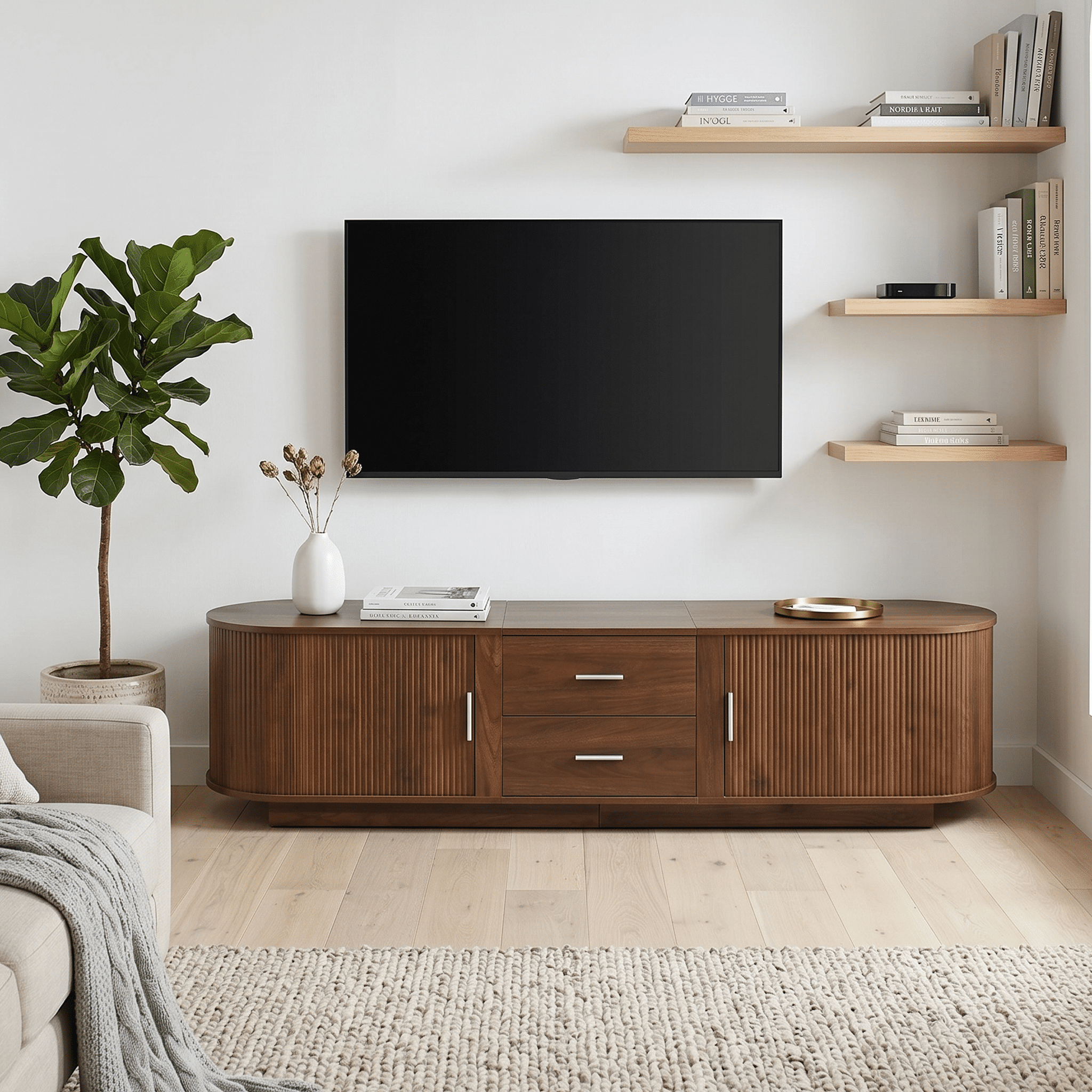Homy Casa 70.8" TV Stand, Fluted Media Console with Drawers, Walnut Brown