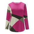 thumbnail image 5 of Casual Tops for Women Round Neck Color Block Striped Long Sleeve Basic T Shirts Spring Fall Fashion Workout Pullover(Hot Pink,M), 5 of 5