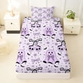 thumbnail image 3 of Homewish Purple Bow Ghost Print Twin Sheets for Kids, Skull Daisy Bat Flower Bedding, 3 Pieces, 1 Flat Sheet, 1 Fitted Sheet and 1 Pillowcase, 3 of 5