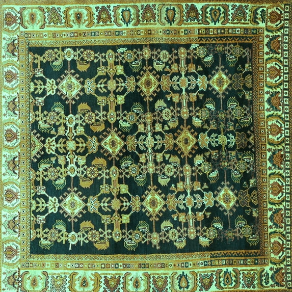 Ahgly Company Machine Washable Indoor Square Persian Turquoise Blue Traditional Area Rugs, 5' Square
