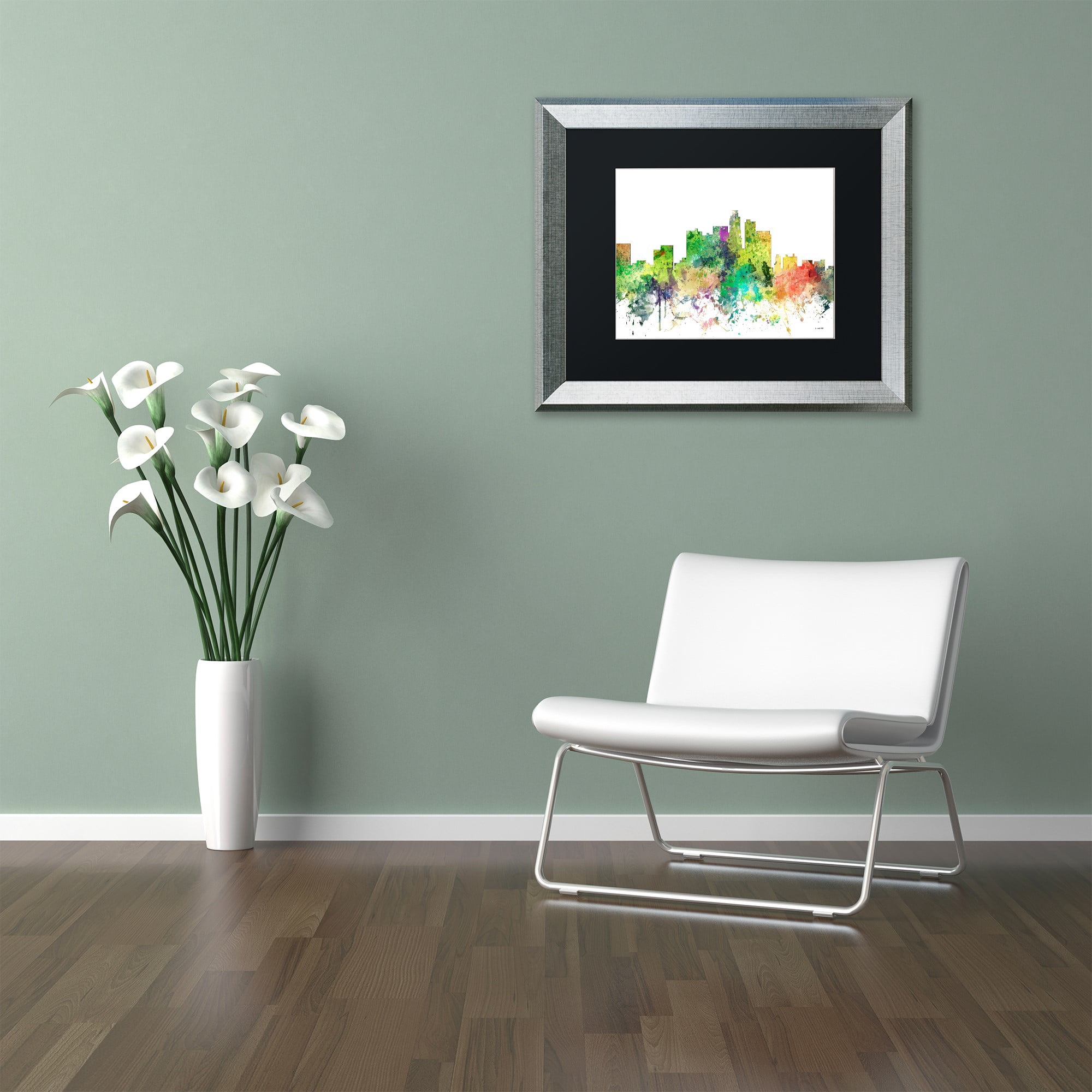 Trademark Fine Art "Los Angeles California Skyline SP" Canvas Art by Marlene Watson, Black Matte, Silver Frame