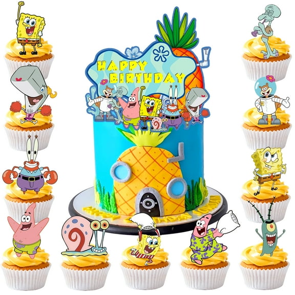 SpongeBob Cake Toppers, SpongeBob Cake Decoration Set - SpongeBob Birthday Cake Toppers and SpongeBob Cupcake Toppers for SpongeBob SquarePants Birthday Party Supplies