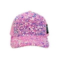 thumbnail image 3 of Justice Girl's Velvet Sequins Baseball Hat, Pink, 3 of 4