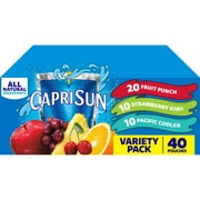Capri Sun Fruit Punch, Strawberry Kiwi and Pacific Cooler Flavored with other natural flavor Juice Drink Blend Variety Pack, 40 ct Box, 6 fl oz Pouches