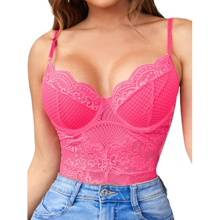 Women Lace Corset Bodysuit Sexy Going Out Tops One Piece Mesh Teddy Lingerie Snap Crotch