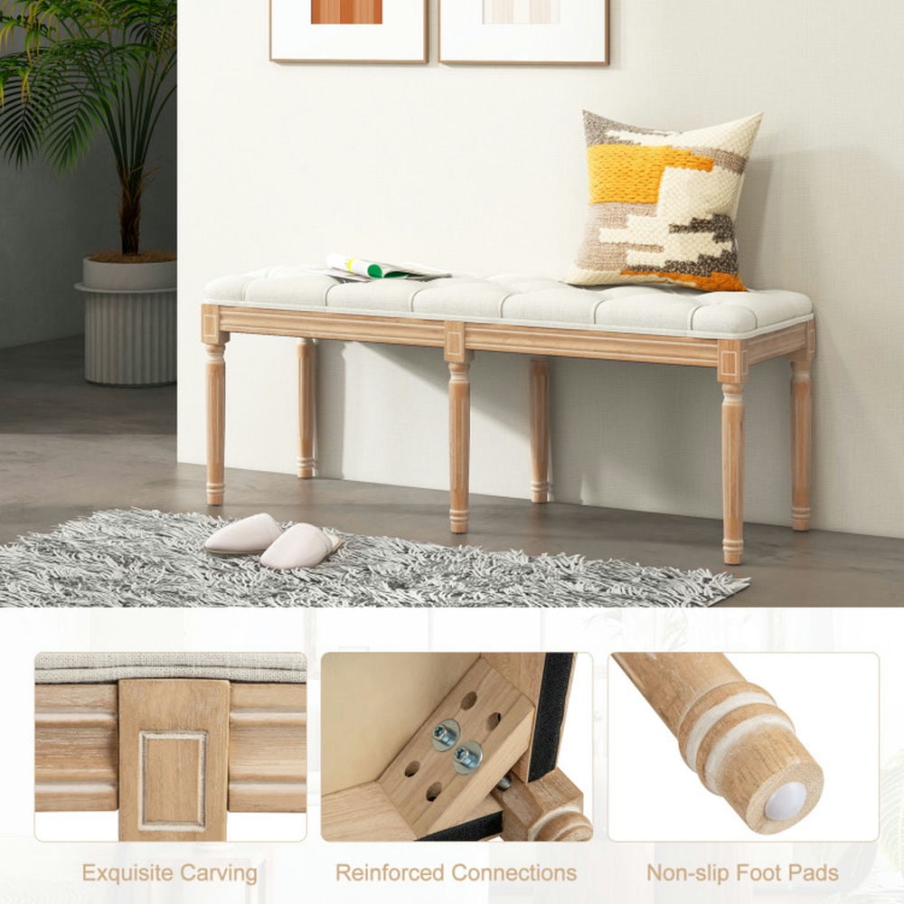 Finihen Dining Bench, Upholstered Bench, French Vintage Entryway Bench 47 Inch Upholstered Dining Bench, for Living Room, Bedroom, Porch, Entryway, Beige Finihen Dining Bench, Upholstered Bench, French Vintage Entryway Bench 47 Inch Upholstered Dining Bench, for Living Room, Bedroom, Porch, Entryway, Beige