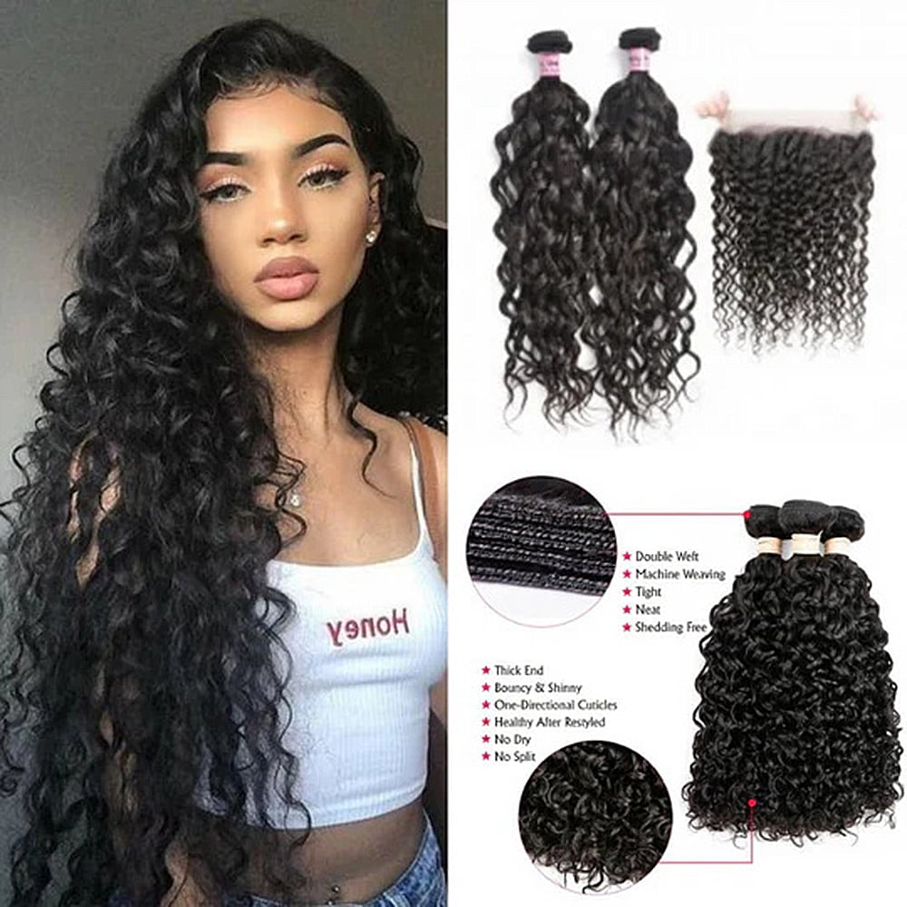 Water Wave Human Hair 2 Bundle Wet and Wavy Bundles 100% Unprocessed Virgin Curly Hair Extensions Natural Color for Women