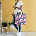 thumbnail image 6 of Open Top Canvas Tote Bag with Zipper Reusable Shopping Bag 13.5x15" Roomy Carryall Flags Wave Pattern, 6 of 9