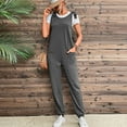 thumbnail image 2 of B91xZ Women Cotton Overalls Loose Fit Wide Leg Bib Stretch Baggy Comfy Jumpsuit,Gray XS, 2 of 5