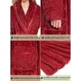 thumbnail image 6 of Women's Waffle Textured Satin Trim Fleece Robe (Wine, L/XL), 6 of 7