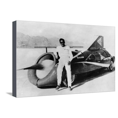 Land Speed Record Car - Art Arfons with 'Green Monster' Land Speed Record Car, C1966 Stretched Canvas Print Wall Art